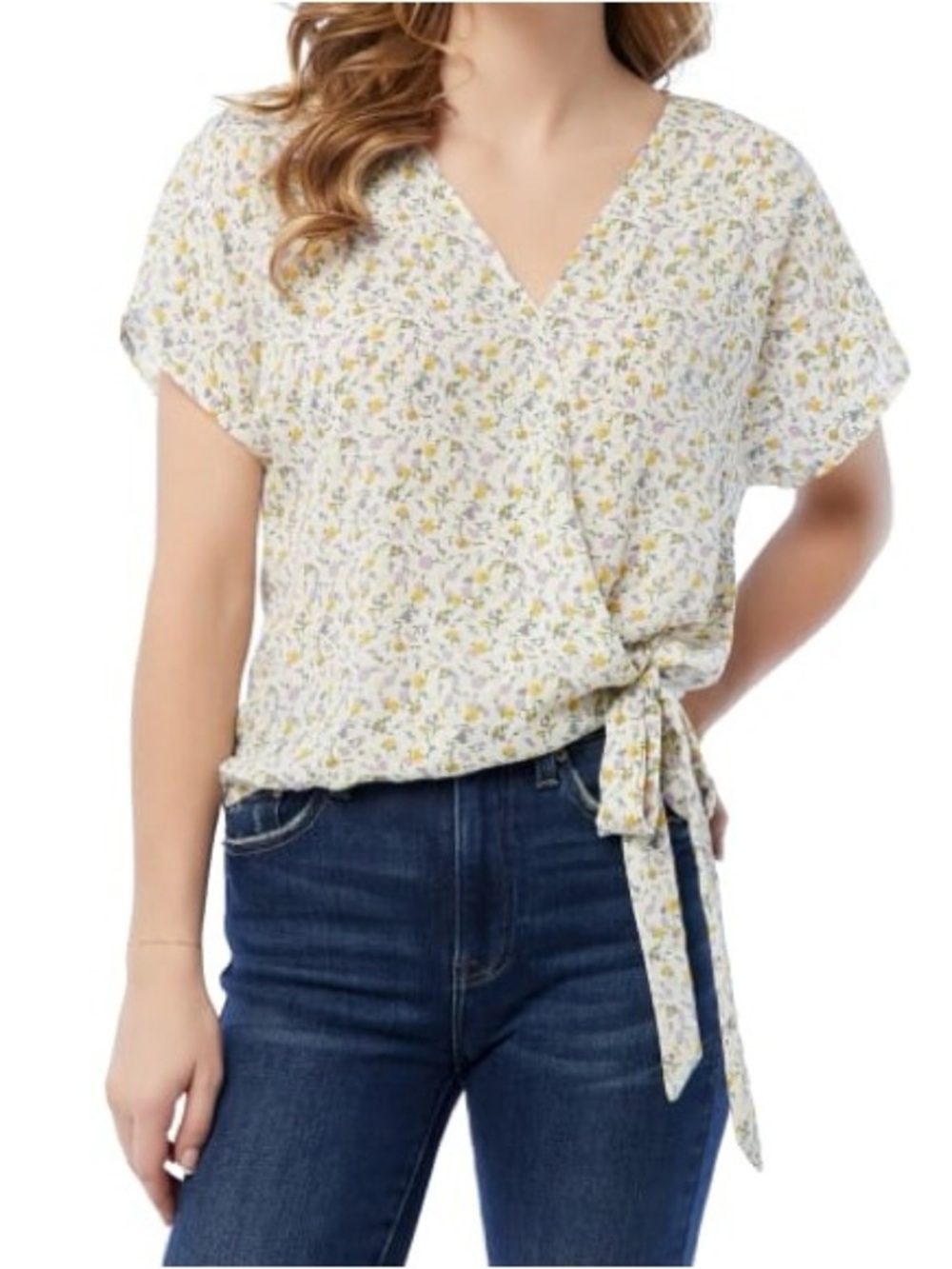 Tie-Side Floral Blouse - Cream/Yellow